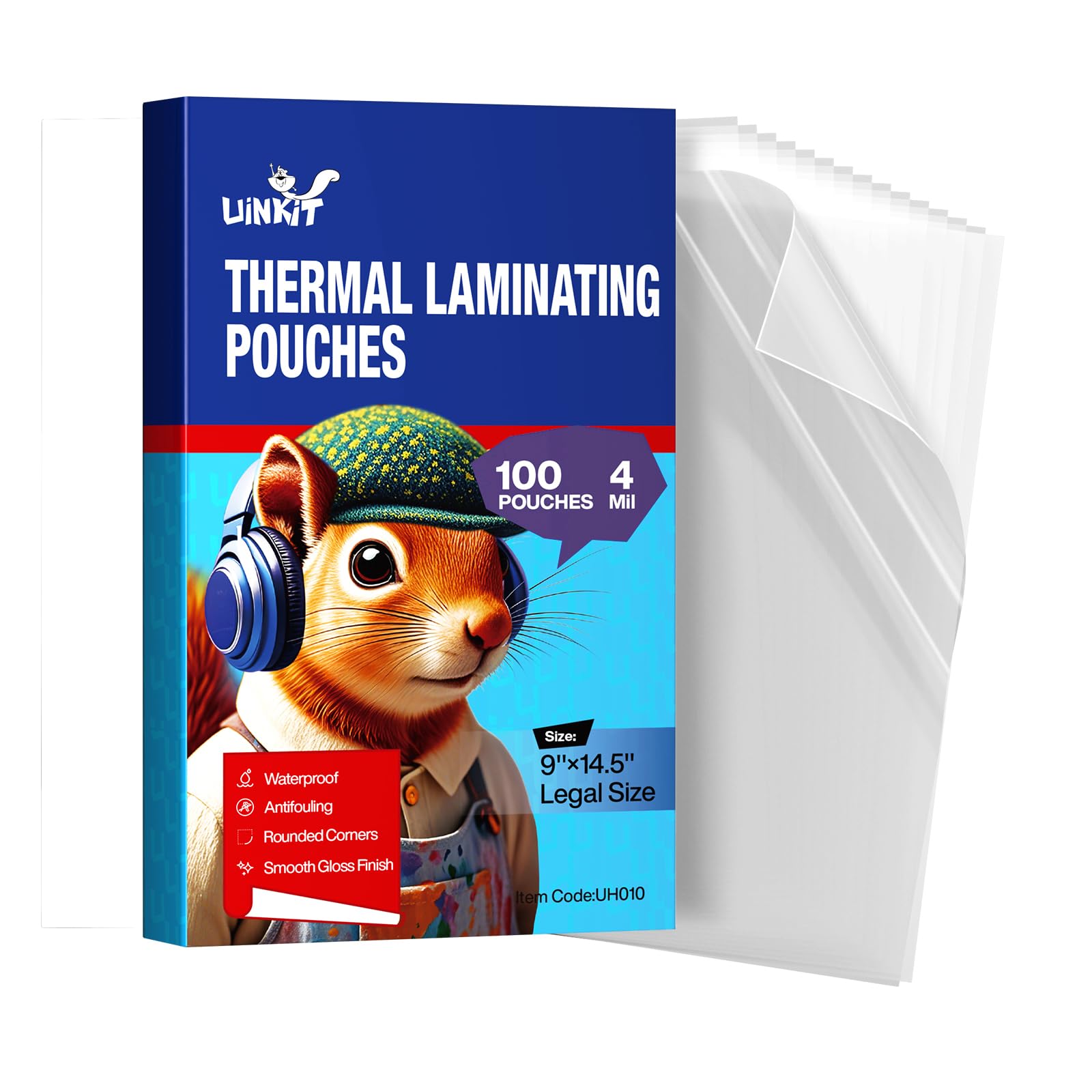 Uinkit 4Mil 100Pack Legal Size Laminating Sheets, 8.5"x14" (9x14.5) Inches Laminate Pouches, Bubble-Free Protector for Documents Photo, Use in Office School Supplies with Thermal Laminator Machine