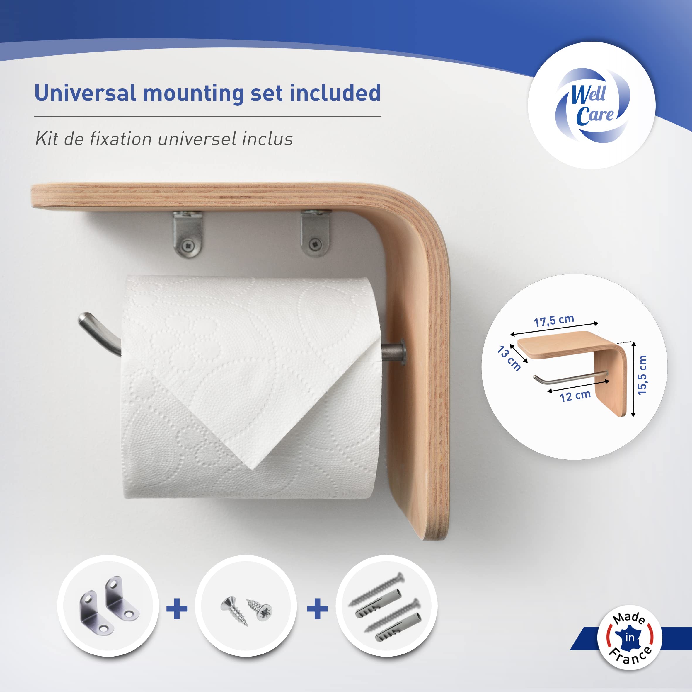 Toilettenpapierhalter Aus Holz Mit Ablage – Wandmontage, Weiß – Nachhaltig & Platzsparend