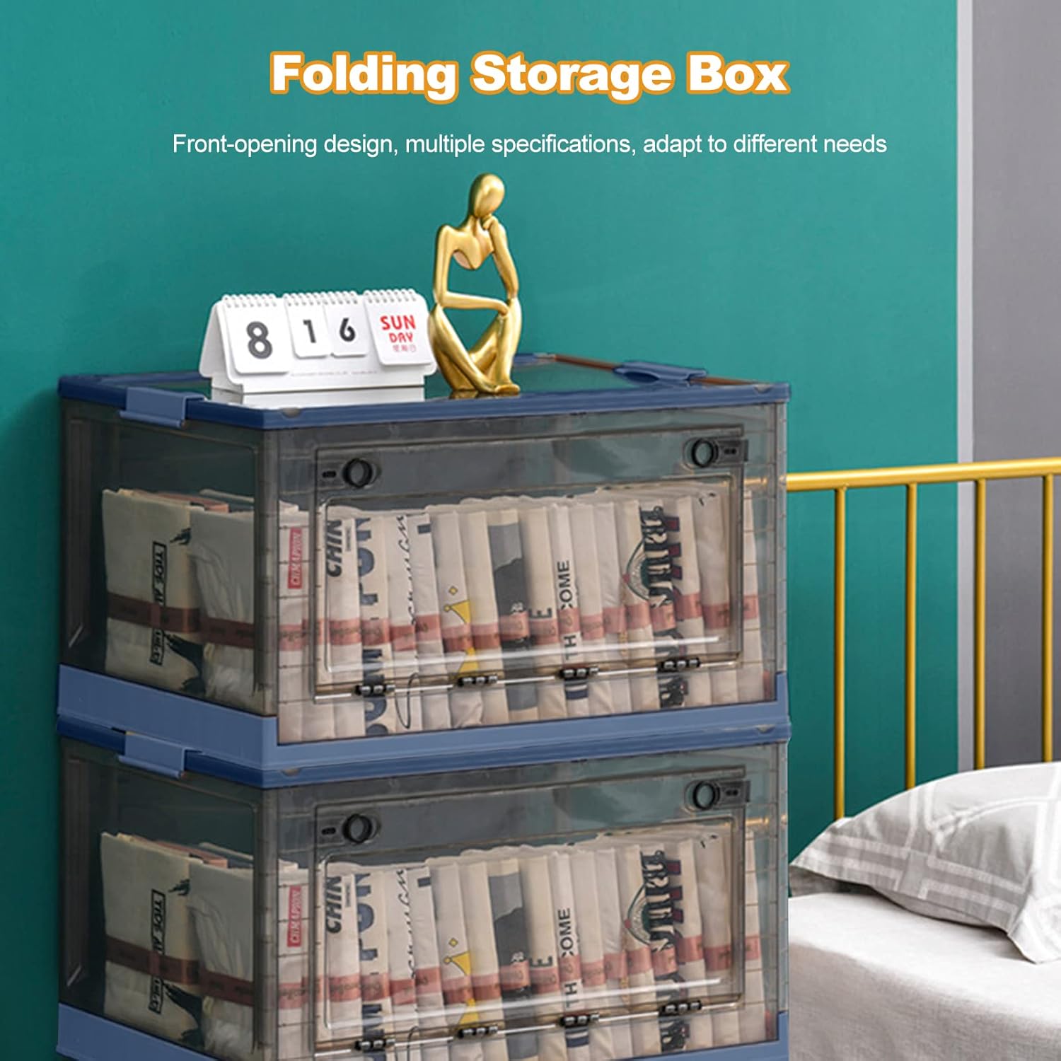 Ergocar Foldable Super Large Plastic Storage Box with Lid, Modern Style, Stackable Organiser, Wardrobe Storage, Grocery Storage, for Bedroom, Wardrobe, Office, Garage