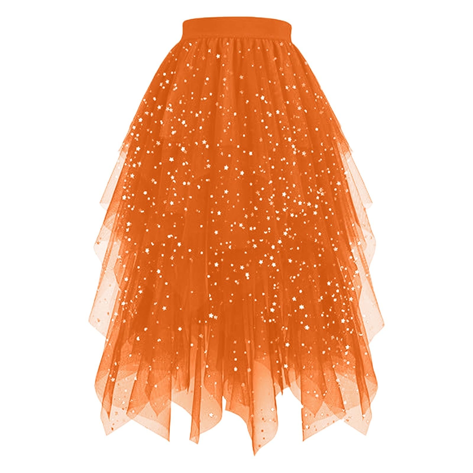 Tulle Skirt Women's Tulle Skirts High Low Layered Puffy Fairy Skirt Tulle Skirts A-line Irregular Midi Long Tutu Skirt with Glitter Sequins Ballet Tutu Prom Party Carnival Costume, #102-Orange Sequins