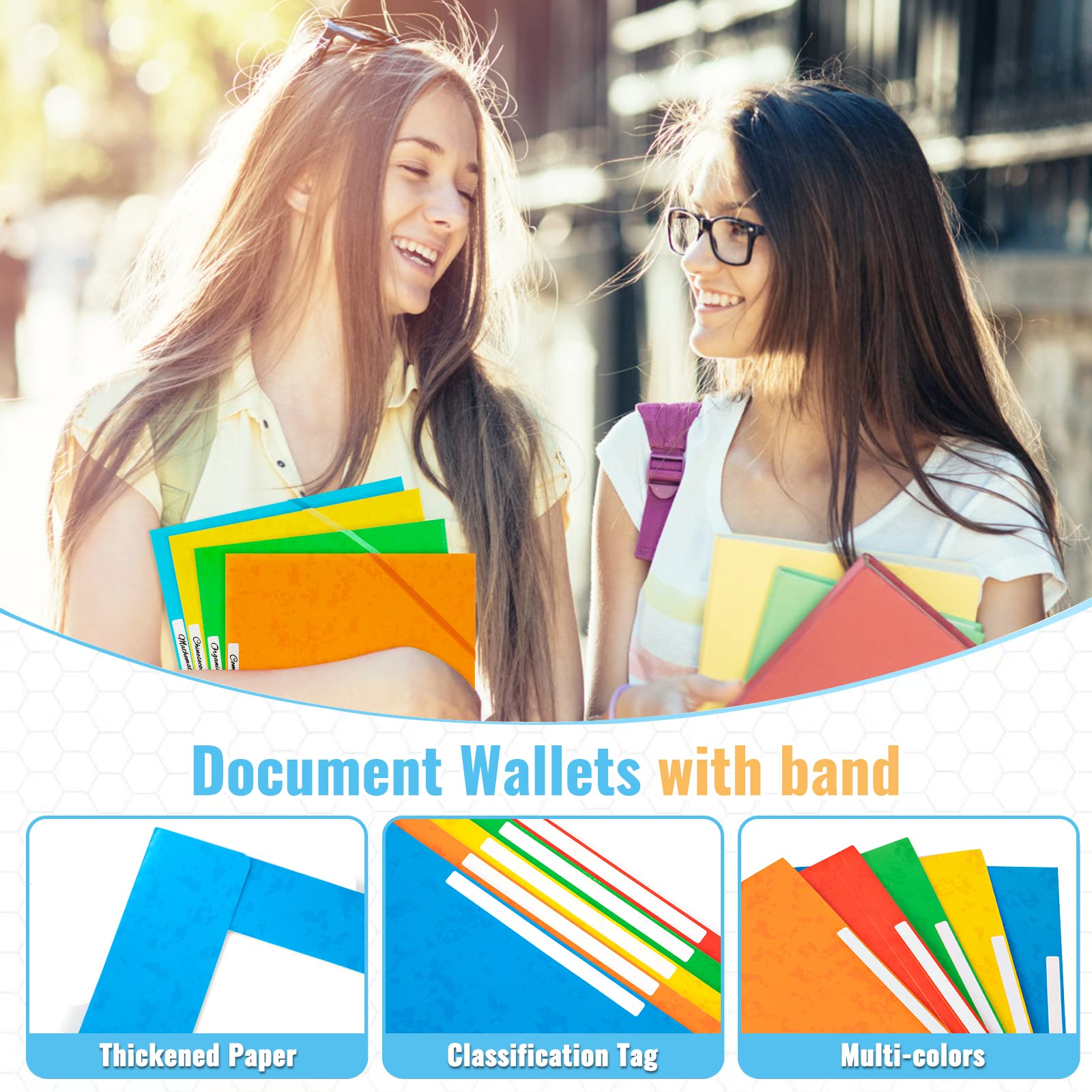 D.RECT 110905 - Portfolio Folder For DIN A4, Document Bags With Elastic Band, Plastic Organiser Folders, Elastic Folder, 6 Pieces (1 Piece Per Colour 6 X 1