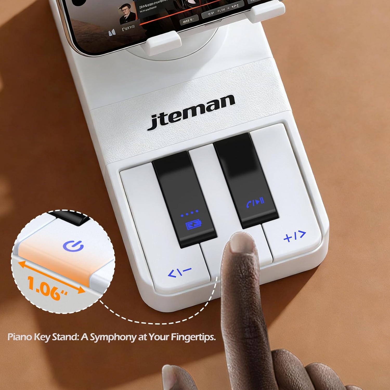 JTEMAN Cell Phone Stand with Bluetooth Speaker and Charging Stand,Piano Keys Design,Birthday Gifts for Men Women Dad Mom Husband Boyfriend Cool Tech Gadgets-White