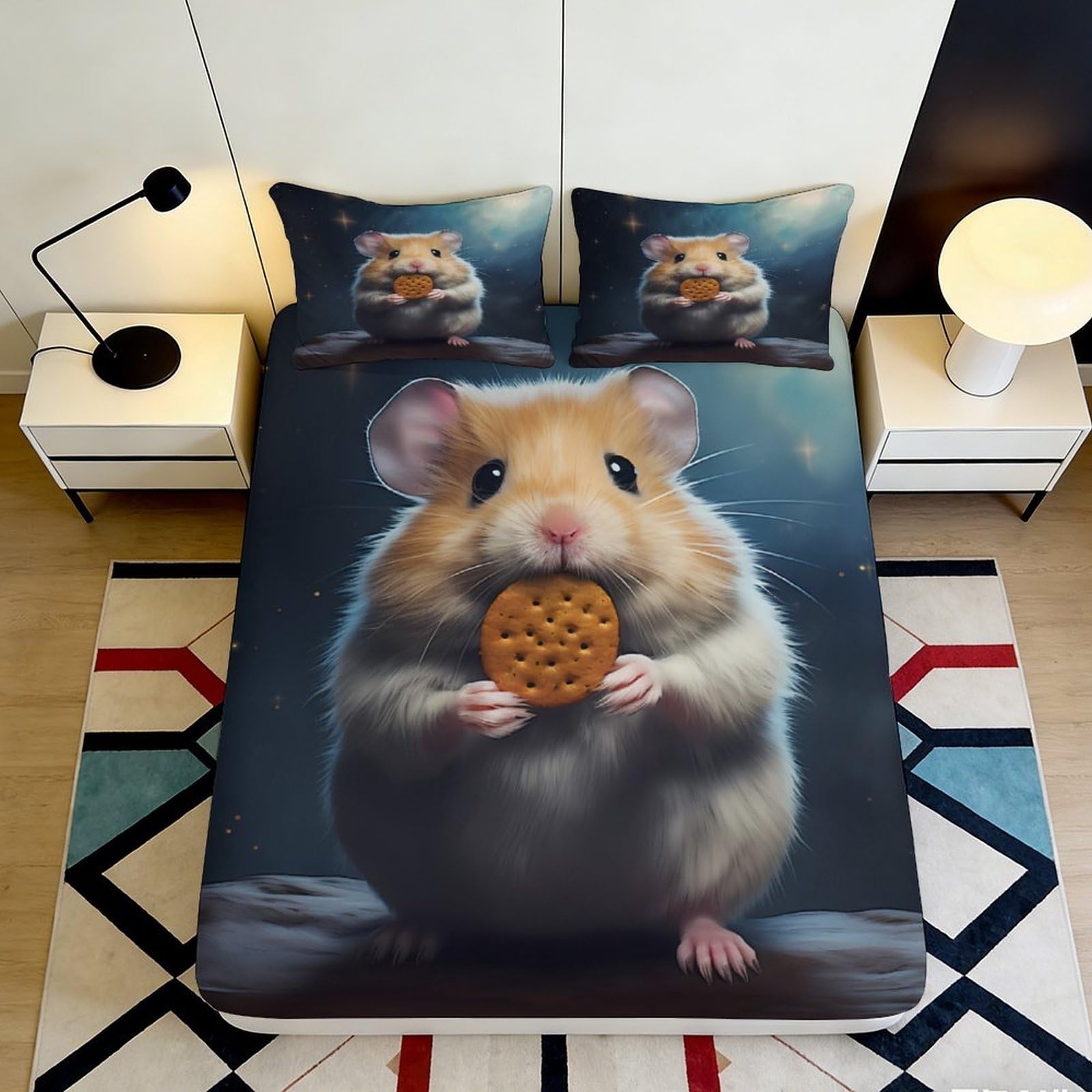 Dhbaneiok Style-3 3D Printed Cookie Hamster Fitted Sheet Microfiber Soft Breathable Cartoon Animal Bed Cover For Bedroom Dorm Decor 90X200x25cm