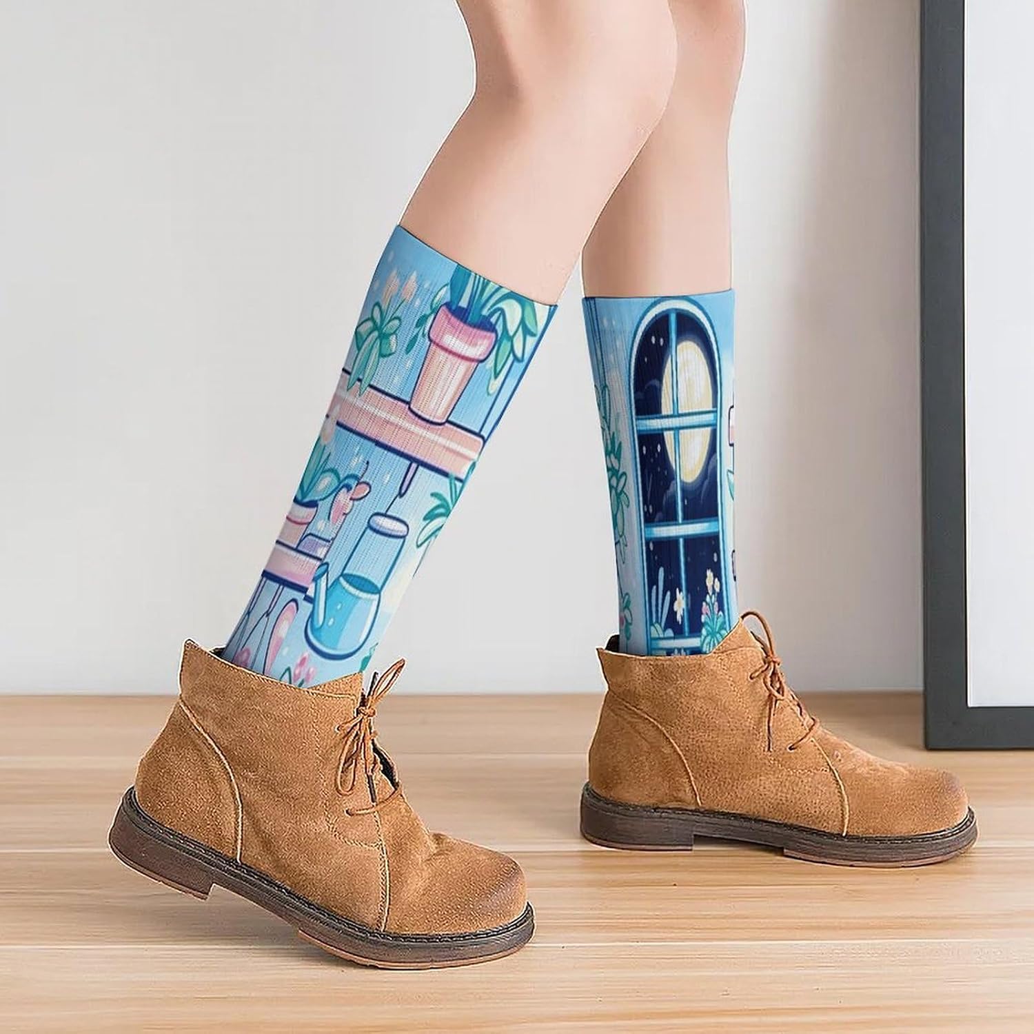 Aesthetic Botanical Crew Socks Casual Breathable Calf Socks | Cushion Running Athletic Socks Long Performance Breathable Sports Socks for Women Men