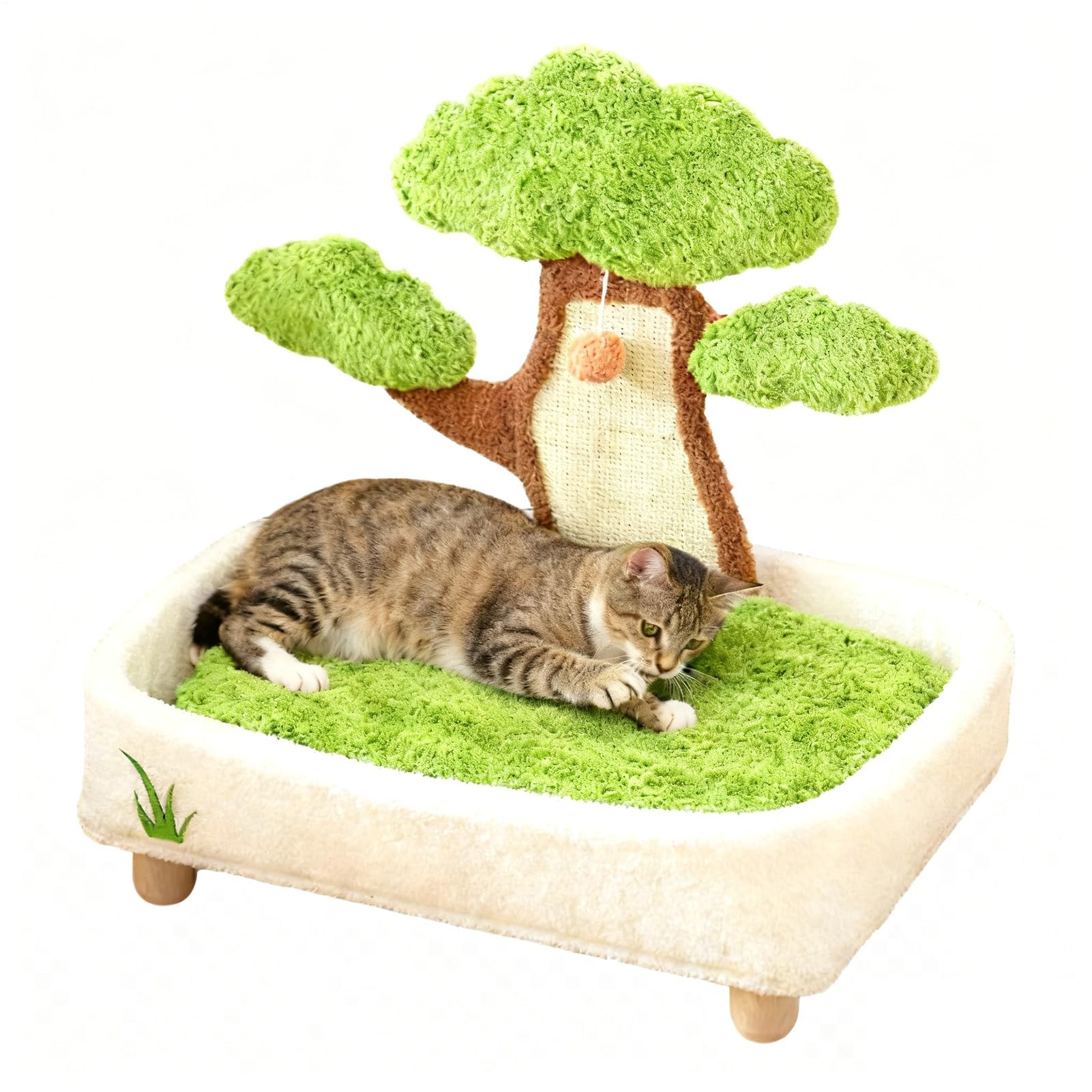 Camas para Mascotas para Gatos – Cama en Maceta de Pino para Gatos de | interior con bola de felpa y rascador | Cuna lavable para coche de mascotas, interior, invierno, sala de estar, dormitorio, m