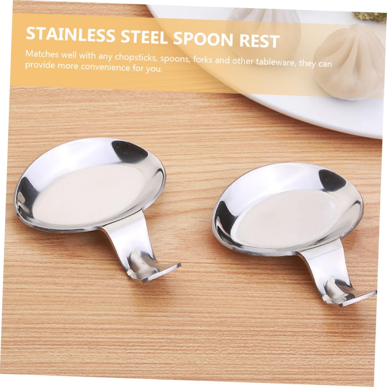 CALLARON 2pcs Stainless Steel Spoon and Chopstick Rest Set with Small Dipping Bowl for Kitchen Essentials and Dining Table Organization