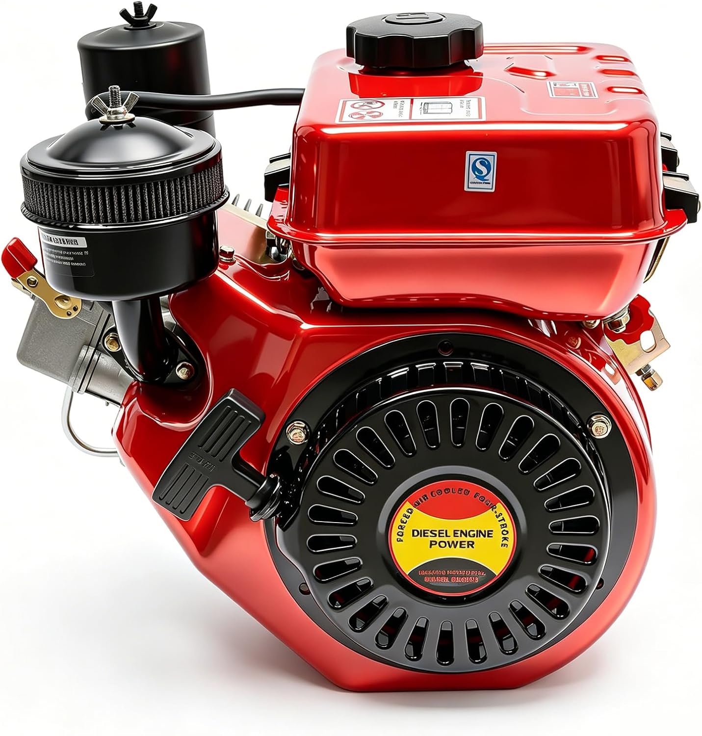 4 Stroke 196CC Single Cylinder Diesel Engine 3HP Forced Air Cooling Recoil Start System Diesel Motor with 0.92Gal Diesel Tank Go Kart Engine for Micro-Tiller, Irrigation Machine, Lawn Mower, Red