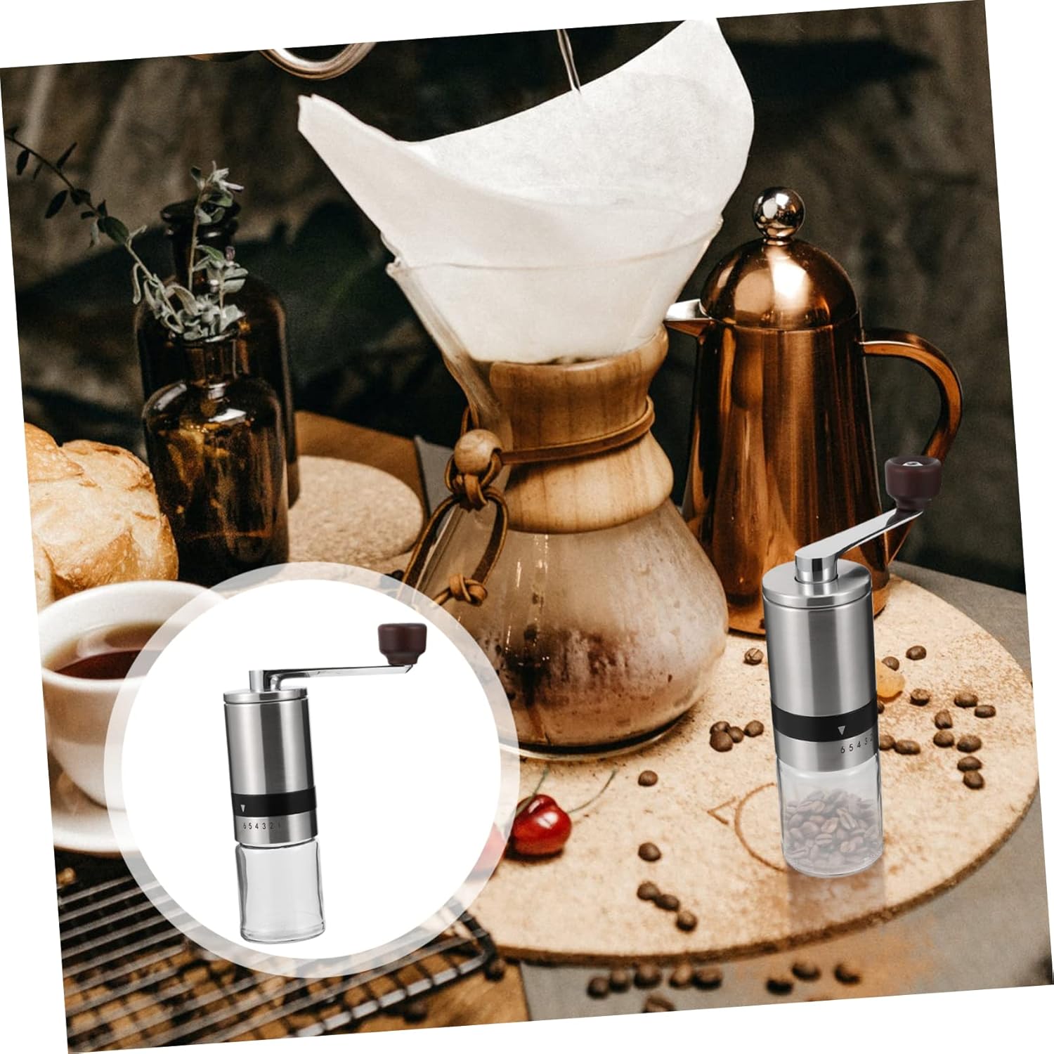 1Pc Portable Manual Coffee Grinder Hand Crank Coffee Mill with Settings Compact Bean Grinding Tool for Office Kitchen and Outdoor Camping Brown