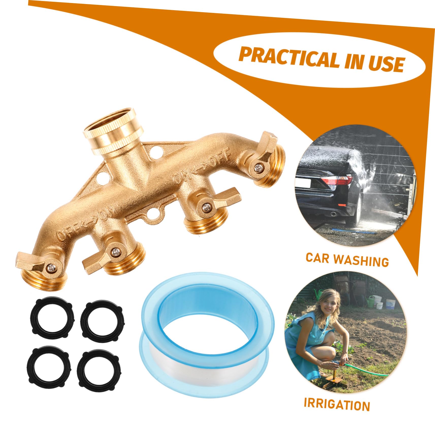 Angoily Ripartitore Tubo Giardino 4 Vie in Ottone, Set 1, Semplice