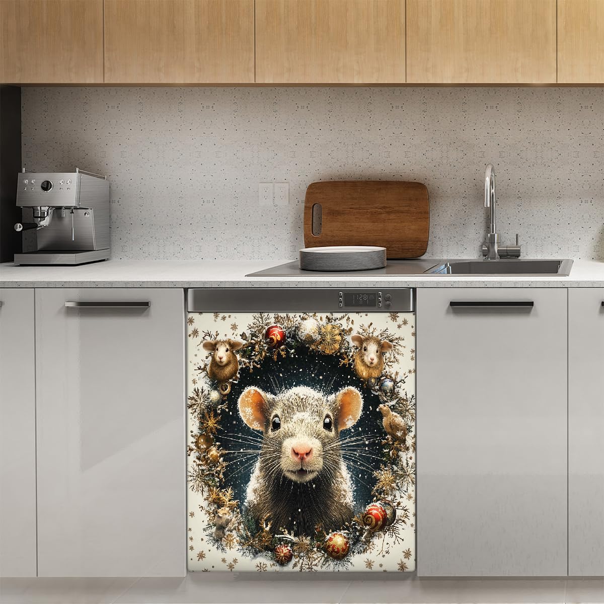 Mexpekil Adesivo decorativo per lavastoviglie a forma di animale di topo, 58 x 66 cm, adesivo decorativo per lavapiatti per porta d'ingresso, impermeabile, per pannello elettrodomestico da cucina