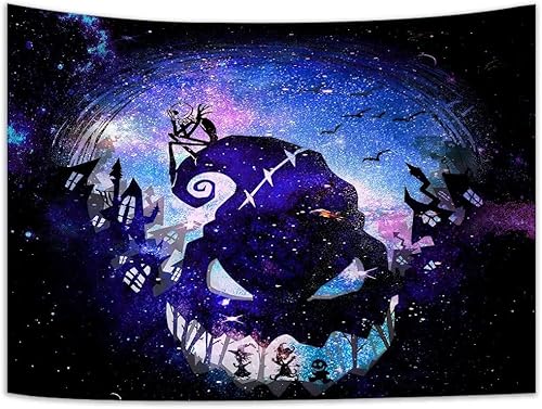 Miniatura 1 de ARDORN Tapiz de Navidad de pesadilla de Halloween Jack Sally Poster Tapices Manga para colgar en la pared, estilo de dibujos animados blanco y