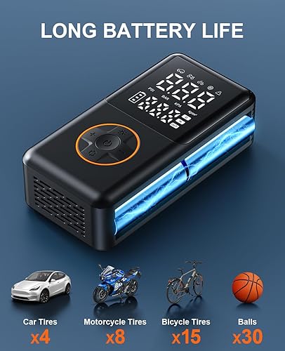 Miniatura 4 de Compresor de aire portátil para inflador de neumáticos, bomba eléctrica de bicicleta de 150 PSI, apagado automático y medidor de presión digital,
