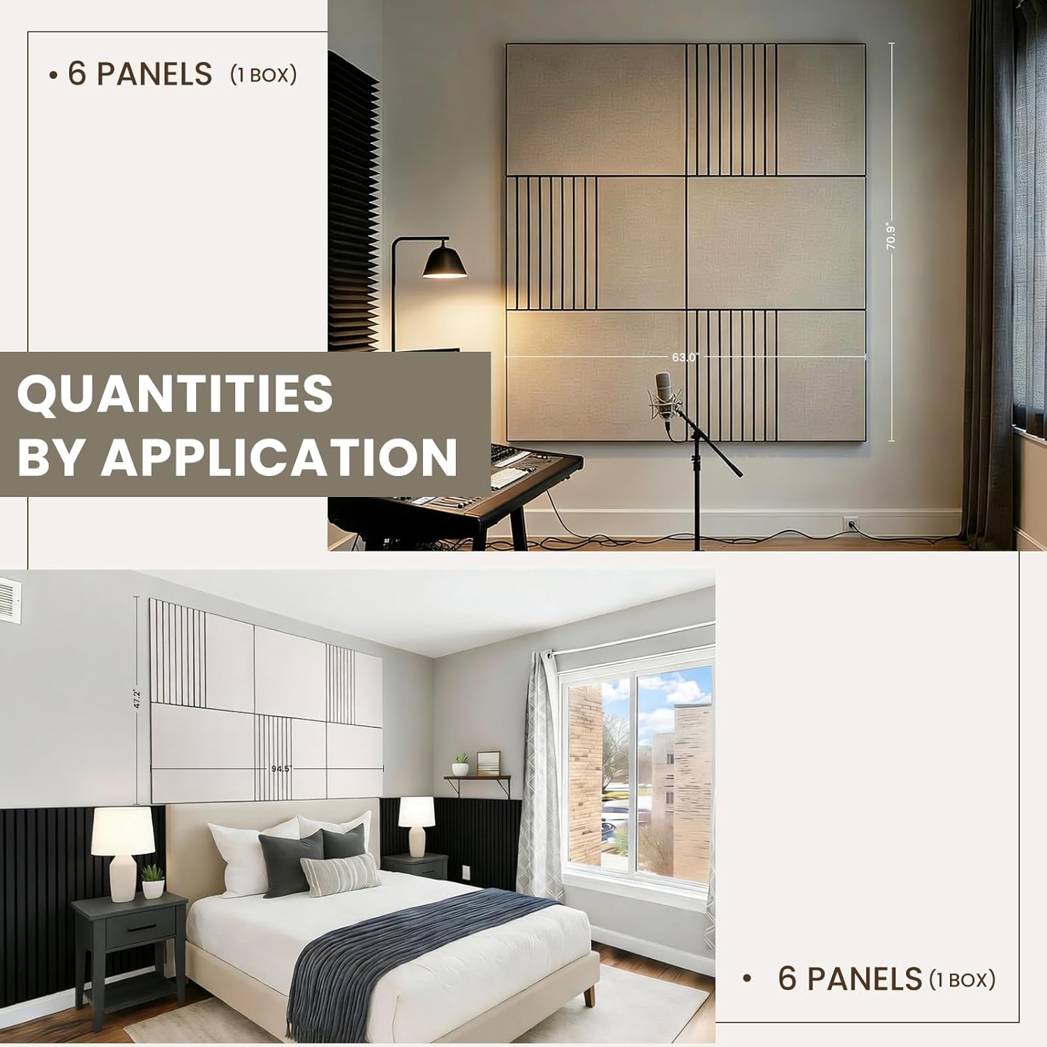 Acoustic Wall Panels 6-Pack 32x24 Inch, Modern Decorative Sound Dampening 4x8 Acoustic Panels, High Density Sound Absorbing for Studio Office Home, covering up to 31 sq ft