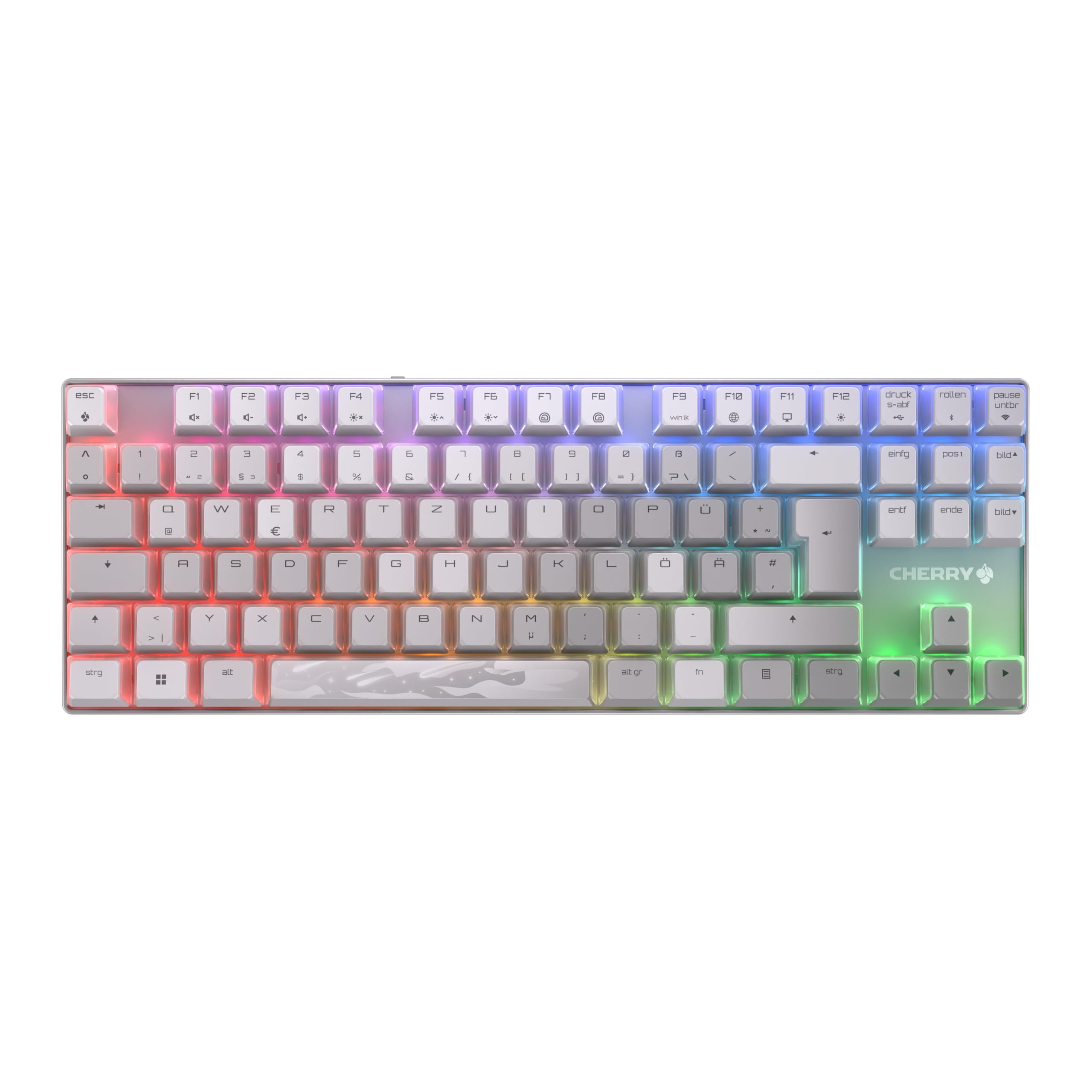 CHERRY MX 8.2 TKL Wireless XAGA, Cordless Gaming Keyboard without NumPad, German Layout (QWERTZ), Bluetooth, 2,4 GHz & Cable, MX2A RED Switches, White