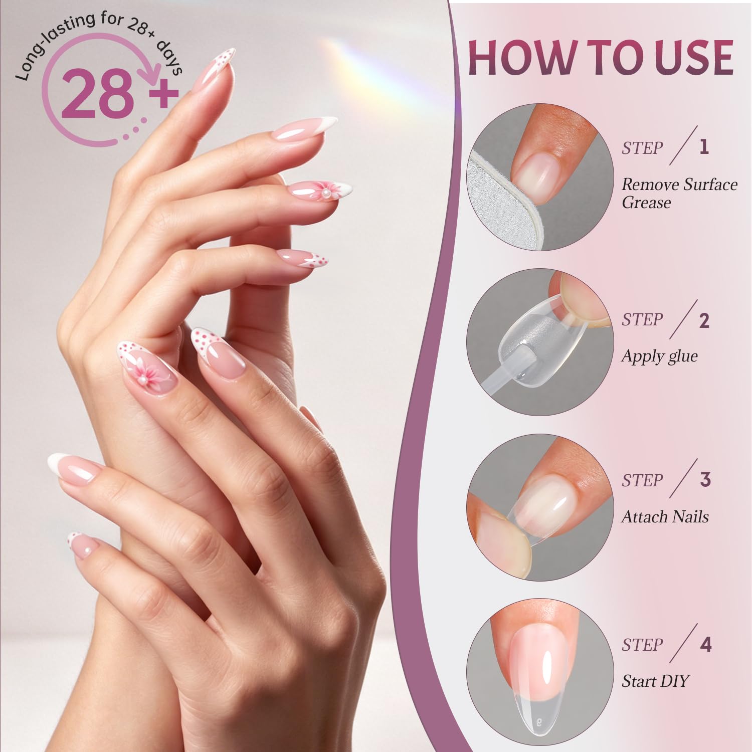 Ranrose Short Almond Nail Tips, 360PCS Full Cover Soft gel False Nails