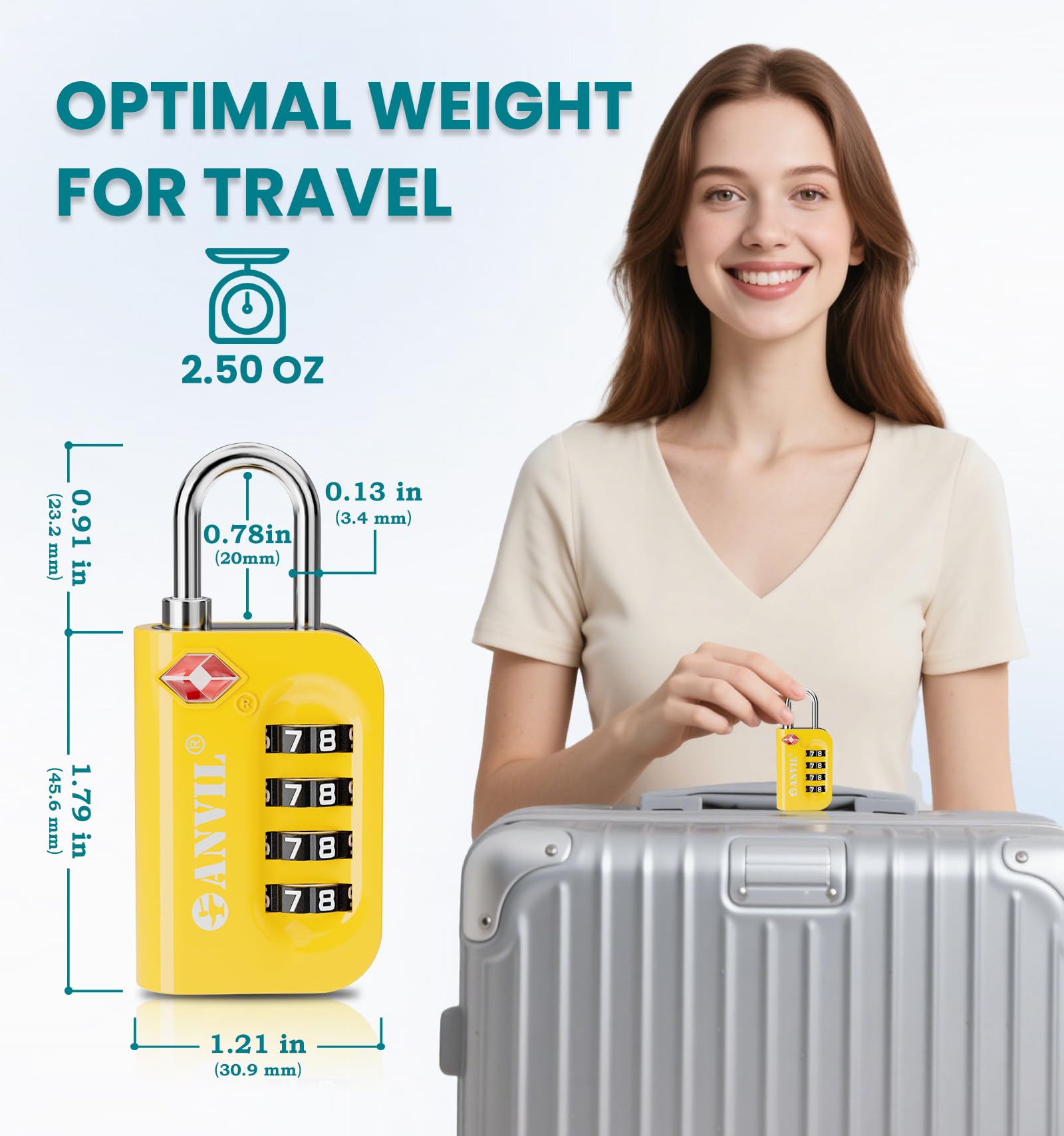 TSA Approved Luggage Lock - 4 Digit Combination padlocks with a Hardened Steel Shackle - Travel Locks for Suitcases & Baggage