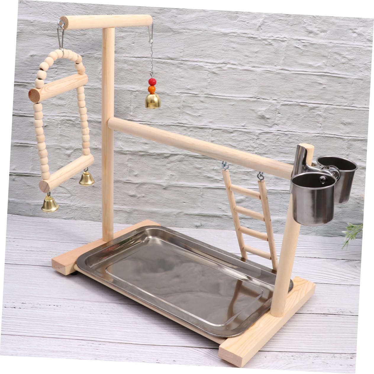BESPORTBLE Parrot Playground in Legno Acciaio Inossidabile per Uccelli | Giochi Pappagalli, Altalena e Scala Sospesa, Uso in Gabbia o Giardino, Pendente per Voliera Colore Casuale