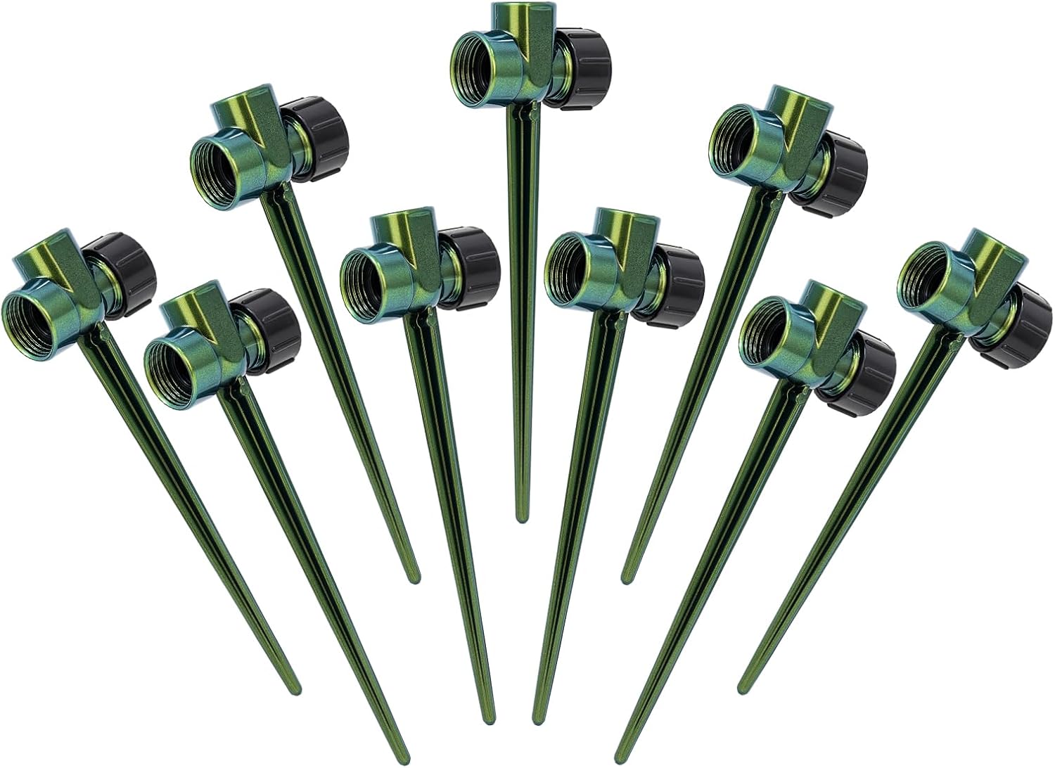 RESTMO 9 Pack Zinc Alloy Lawn Sprinkler Spike Base, Flow-Thru Sprinkler Base for Yard, Lawn, Garden and Grass Irrigation, Stable & Durable with Bright Green Glitter Design, 3/4" NH Compatible