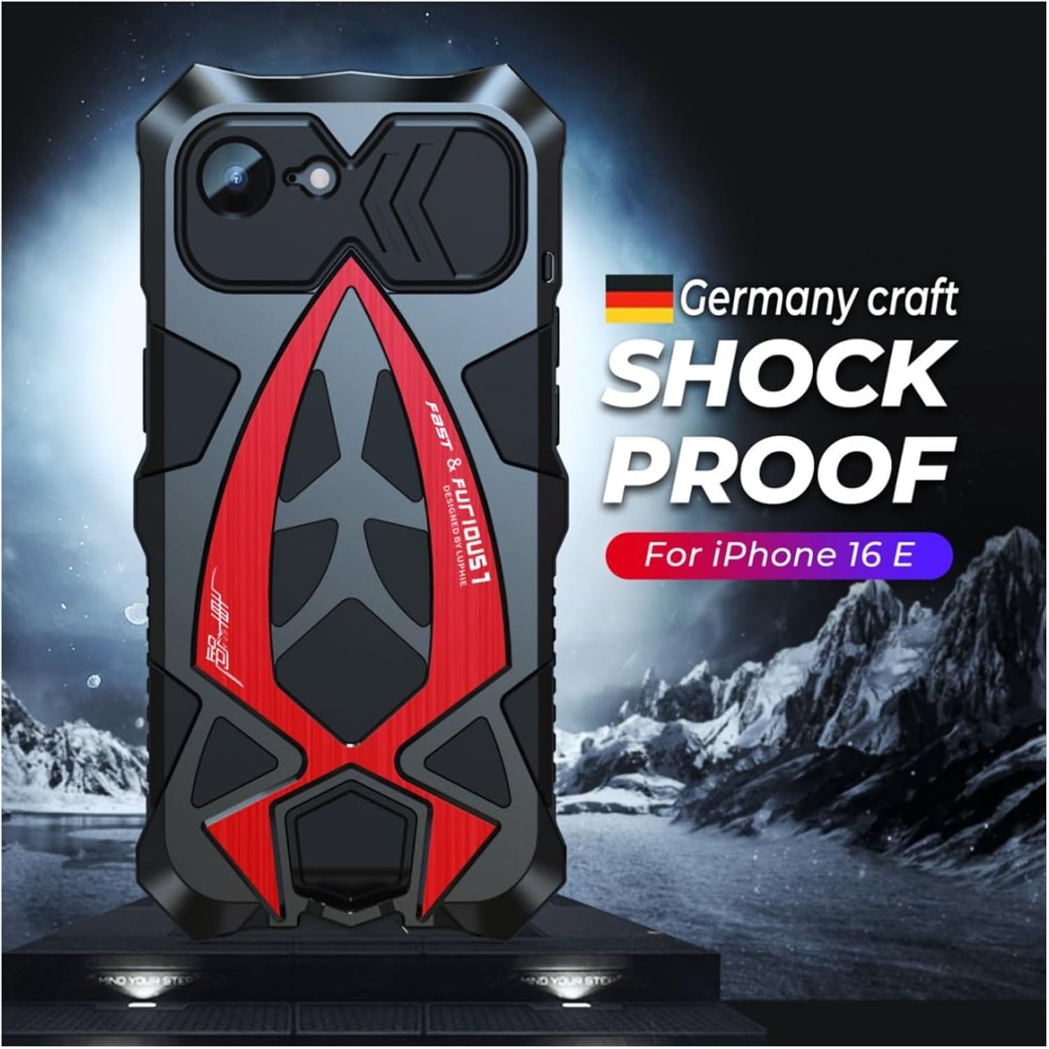Shockproof Case for iPhone 16e, Military Grade Drop Protection Aluminum Alloy Silicone Heavy Duty Dustproof Full Body Cover with Built-in Screen Protector(Red)