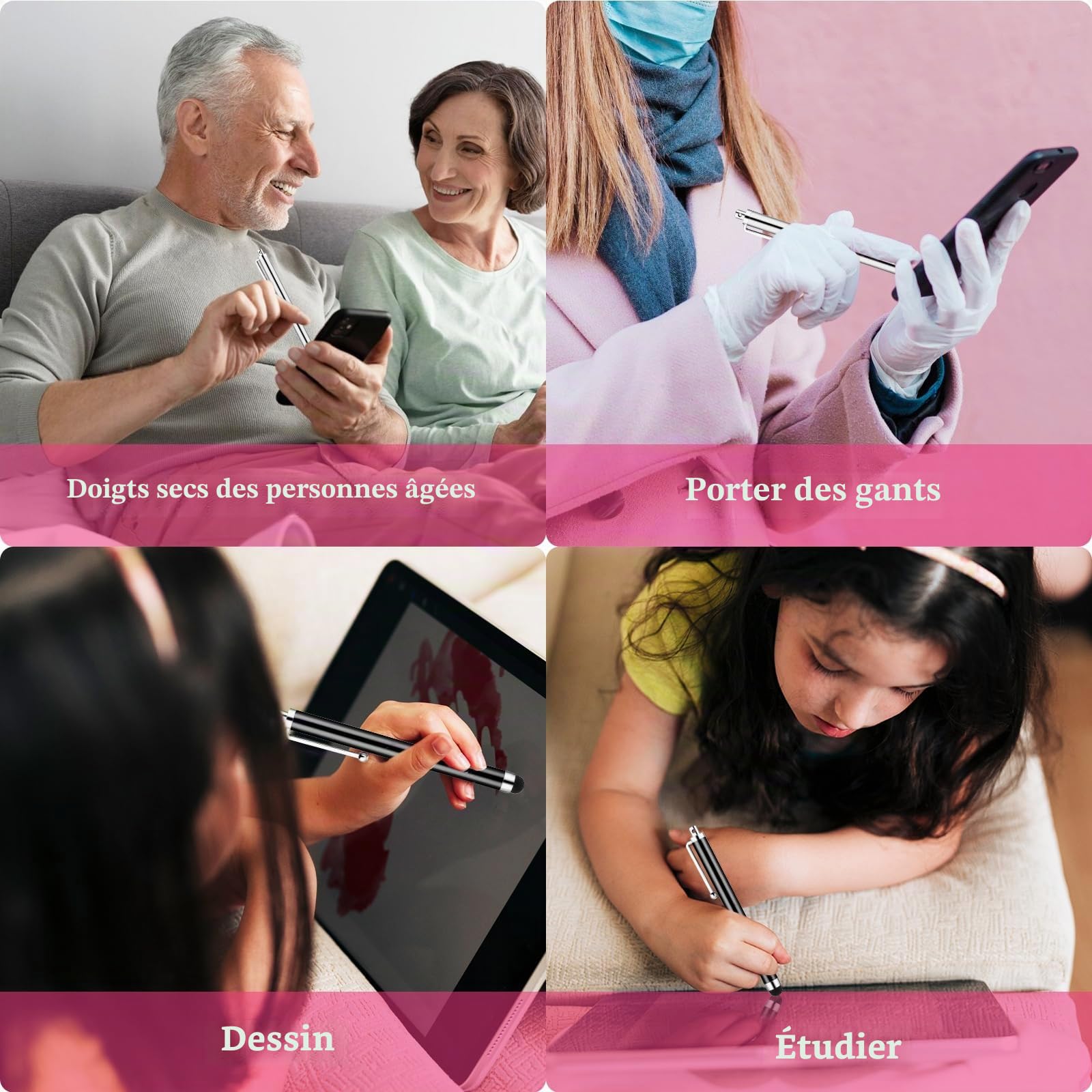 Andibro Stylets Universels pour Écrans Tactiles, 2 Pièces, Compatibles Tablette Smartphone Ordinateur Portable