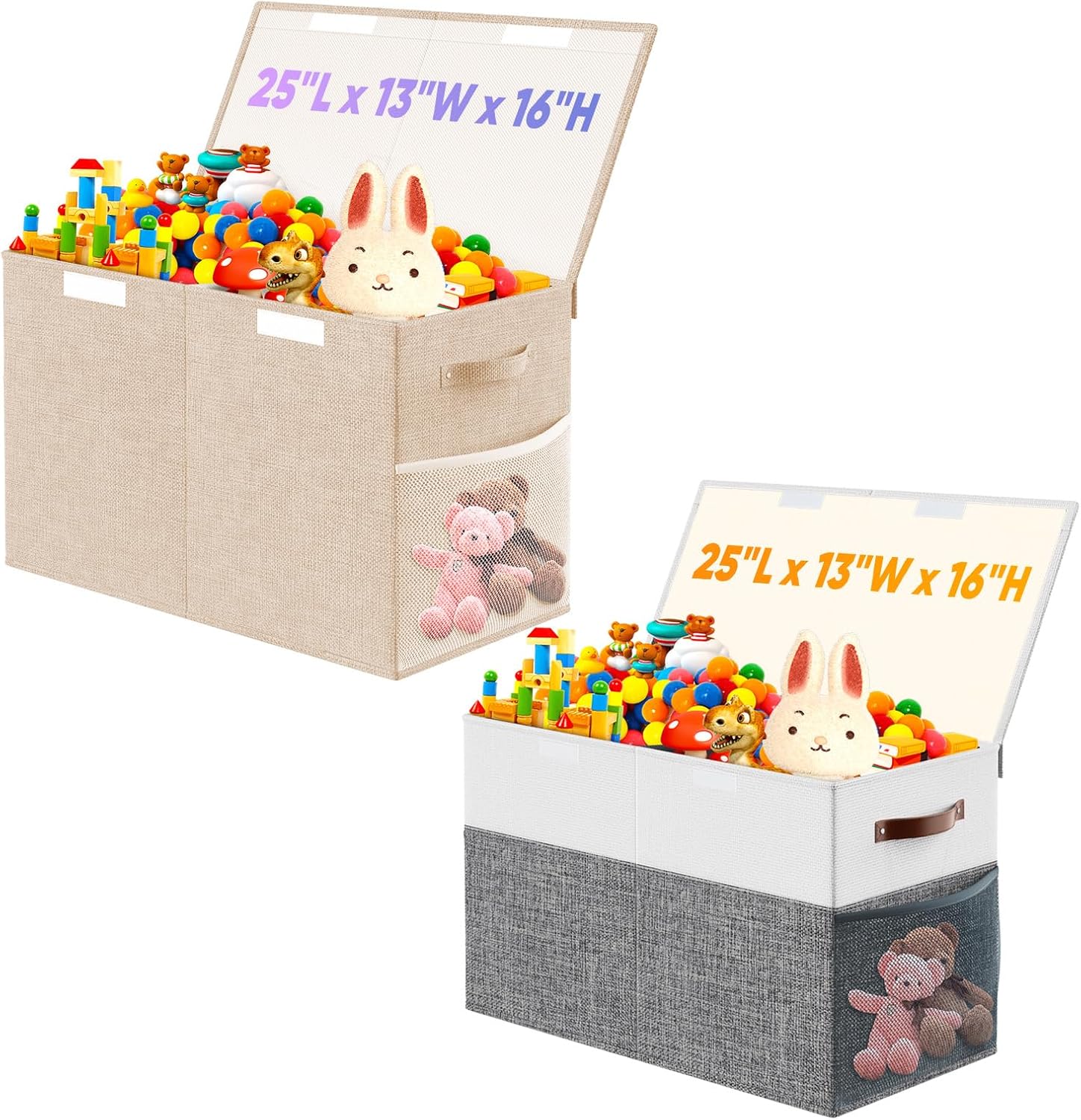 Large Toy Storage Box with Lid Divider, Sturdy Collapsible Toys Organizer Bins Chests Baskets for Kids Boys Girls, Nursery, Bedroom, Living Room, Playroom, Closet, 25"x13"x16"