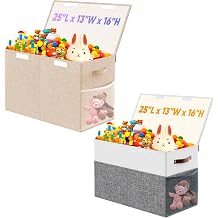 Large Toy Storage Box with Lid Divider, Sturdy Collapsible Toys Organizer Bins Chests Baskets for Kids Boys Girls, Nursery, Bedroom, Living Room, Playroom, Closet, 25"x13"x16"