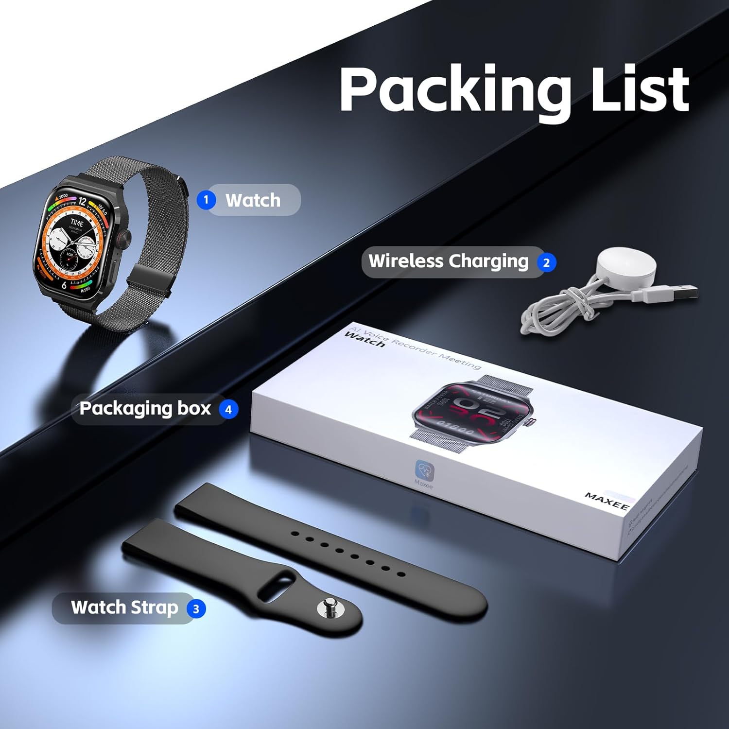 AI Smart Watch with Voice Recorder, Transcribe & Summarize with AI for Meetings, App Control, Supports 135 Languages, 2.13" AMOLED Display, Health, Fitness & Sleep Tracker, 80+ Workout Modes, Black