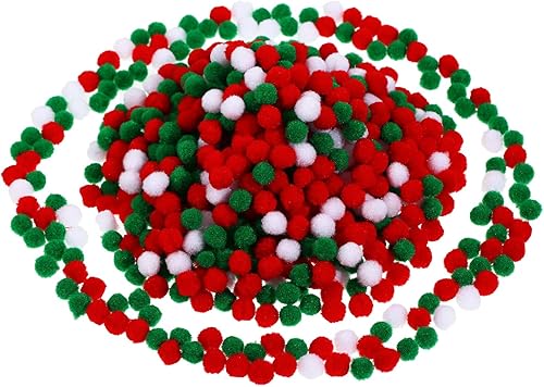 Boao 600 pompones de Navidad de 0.39 pulgadas para manualidades, color rojo, verde y blanco, mini bolas esponjosas para manualidades y decoraciones