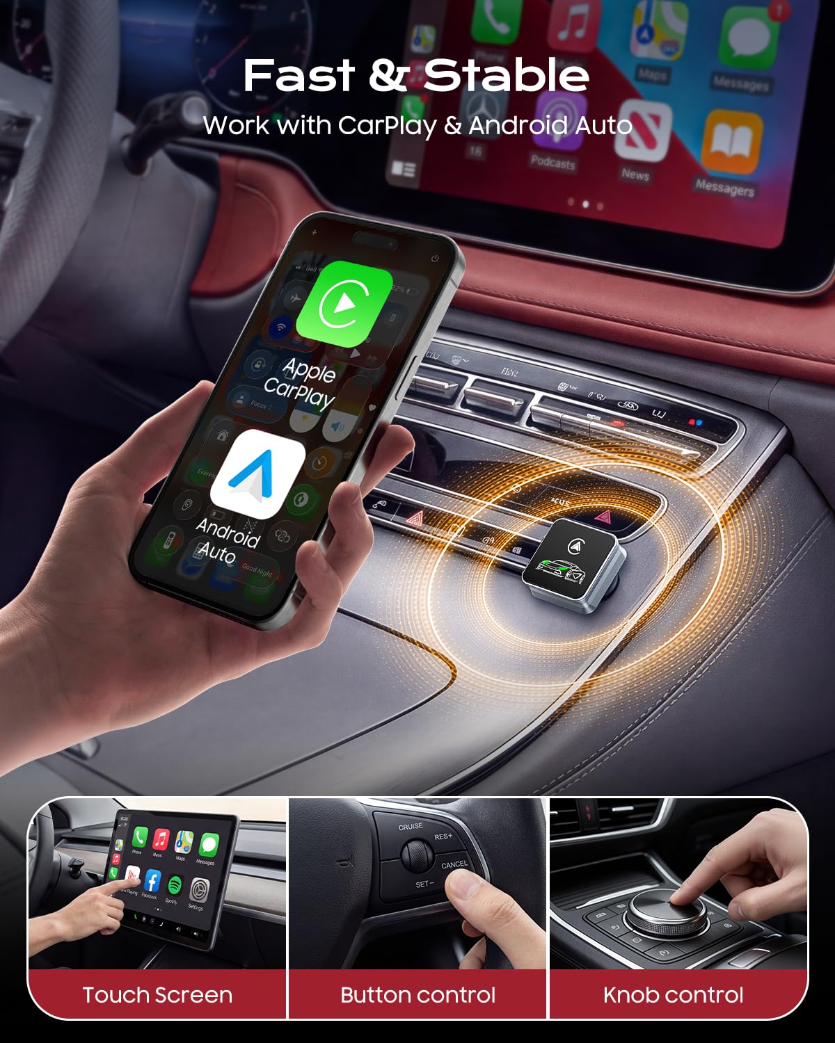 CarPlay Wireless Adapter, 2026 Upgrade entwickelt für CarPlay & Android Auto, Plug & Play, OTA-Update, Bluetooth 5.3 & Dual WiFi 6, schnell und stabil, Grau