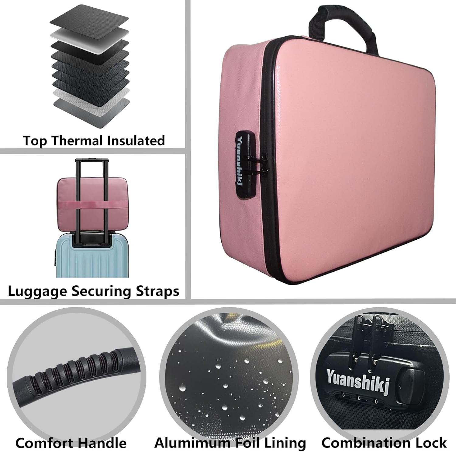 Yuanshikj Heat Insulated Fireproof Waterproof Safe File Organizer,Document Organizer Box with Lock Labels,Multi-Layer Portable Home Travel Safe Storage Box for Important Documents (Pink)