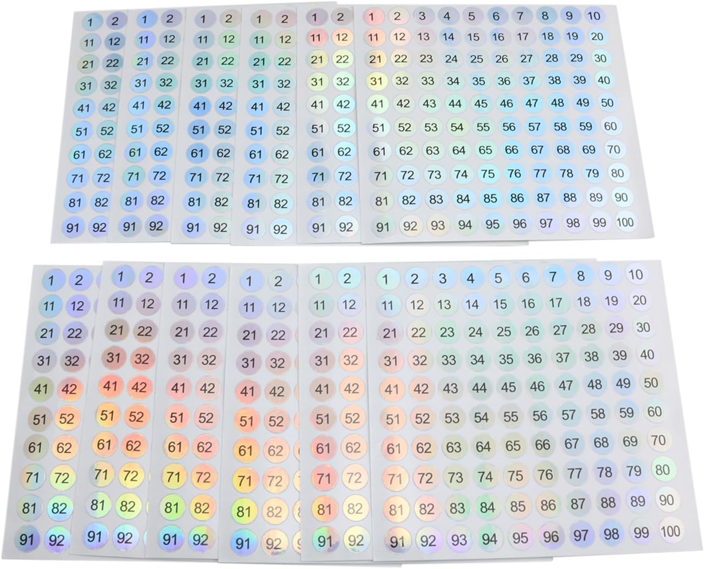 1 to 100 Reflective Laser Small Round Consecutive Numbers Stickers Self Adhesive Inventory Storage Organizing Label Stickers for Household Items, Schools, Books, Numbering, etc. -12PCS