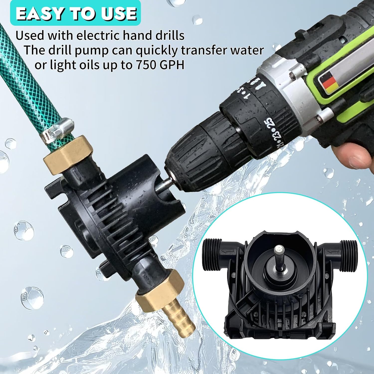 Self-Priming Mini Hand Drill Water Transfer Pump Kit with Suction and Discharge Hose for Water, Oil, and Fluid Transfer