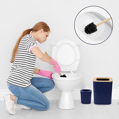 Miniatura 4 de XLHOMO Juego de accesorios de baño azul marino completo con basura, soporte para cepillo de dientes, vaso para cepillo de dientes, dispensador de