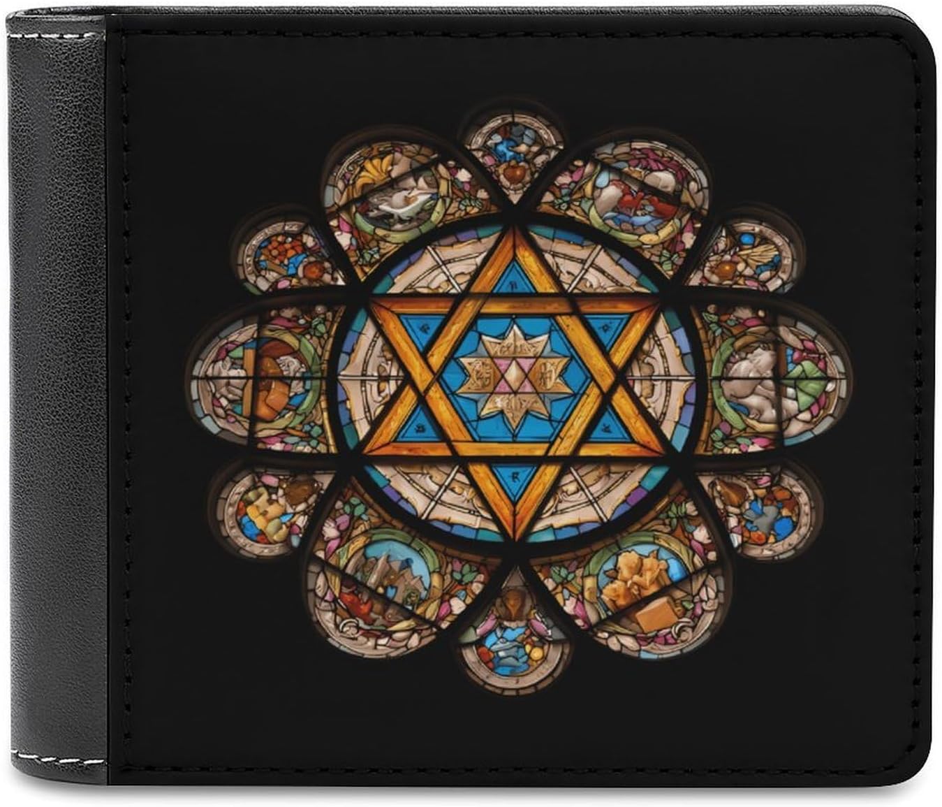 Stained Glass Star of David Novelty Wallet Soft Slim Front Pocket Bifold Purse with ID Credit Card Holder