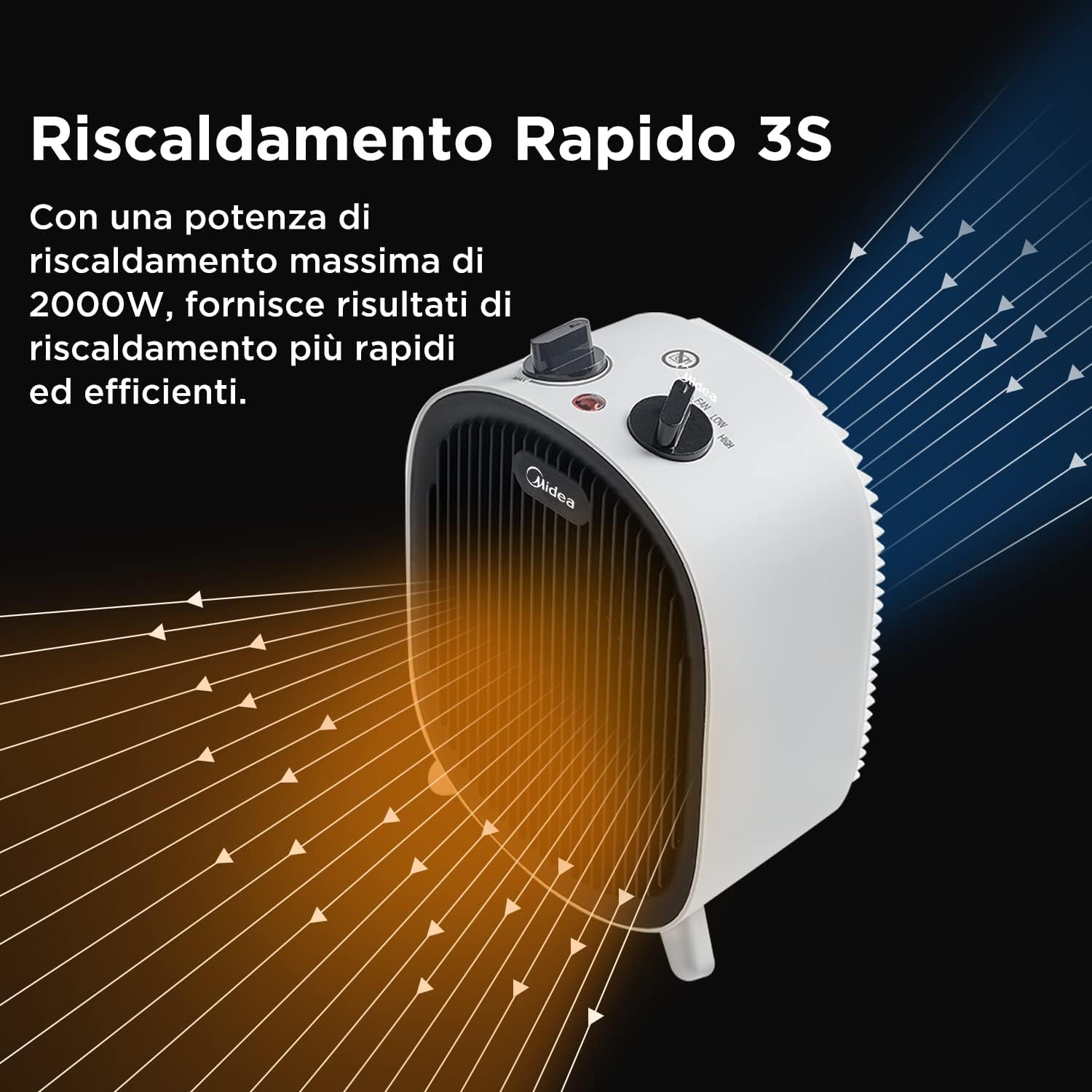 Midea Fan Heater demonstrating 3-second rapid heating