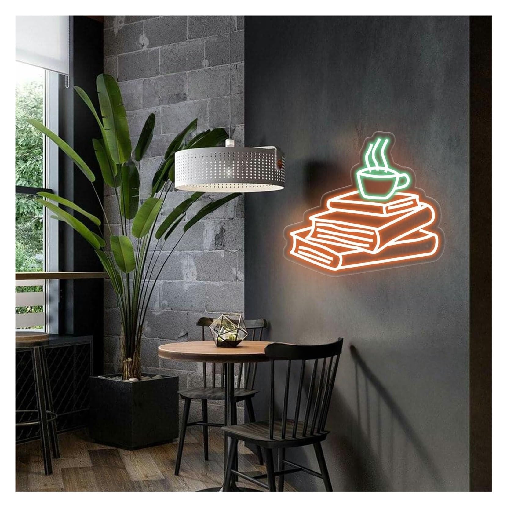 Rongch A Hanging Rt Signs Coffee Nd Books Neon Sign,Suitable For Cafe Reading Nook Wall Decor With Dimmable 36Cmx40cm(A)