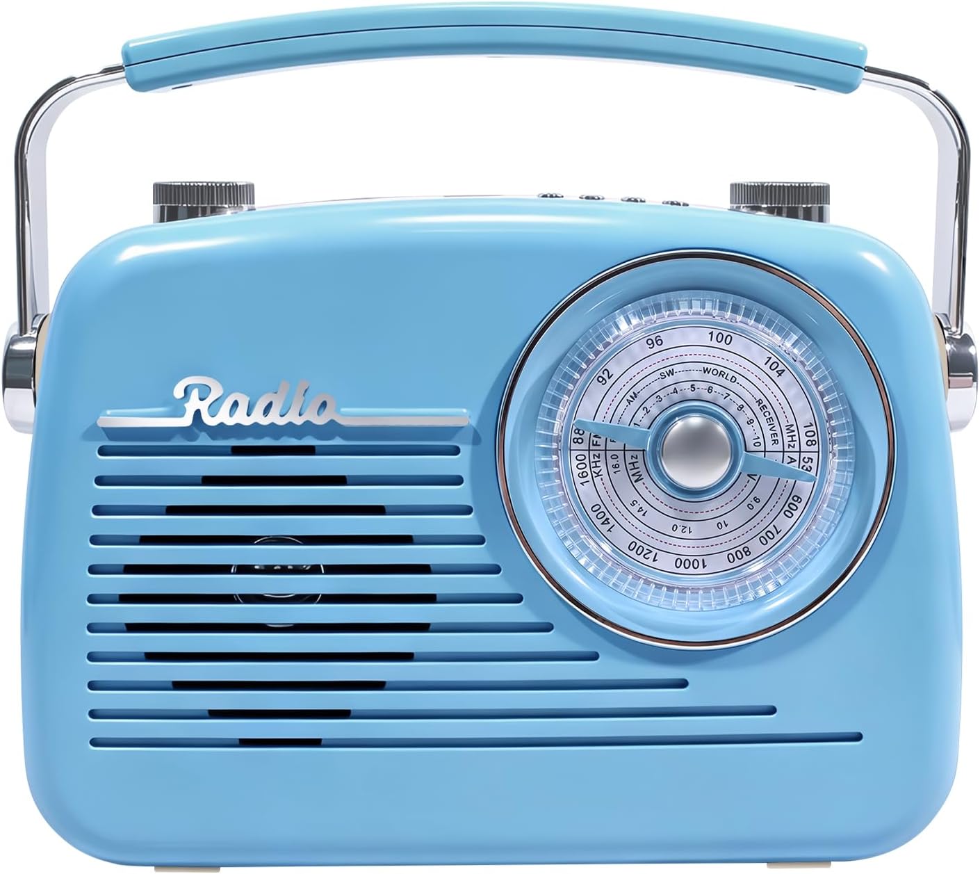 Portable Radio AM FM Shortwave Vintage Radio, Bluetooth Speaker Plug in Wall, Support USB Drive/TF Card, Easy to Use Large Dial for Seniors Elderly (Blue)