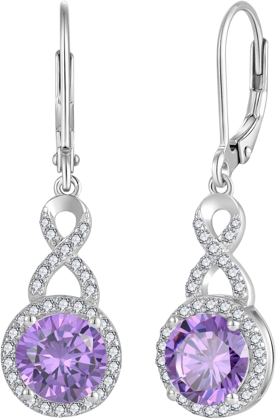 JO WISDOM Women Infinity Dangle Earrings,925 Sterling Silver Dangle Birthstone Gemstone Earrings 8MM Cubic Zirconia,Leverback Jewelry for Women