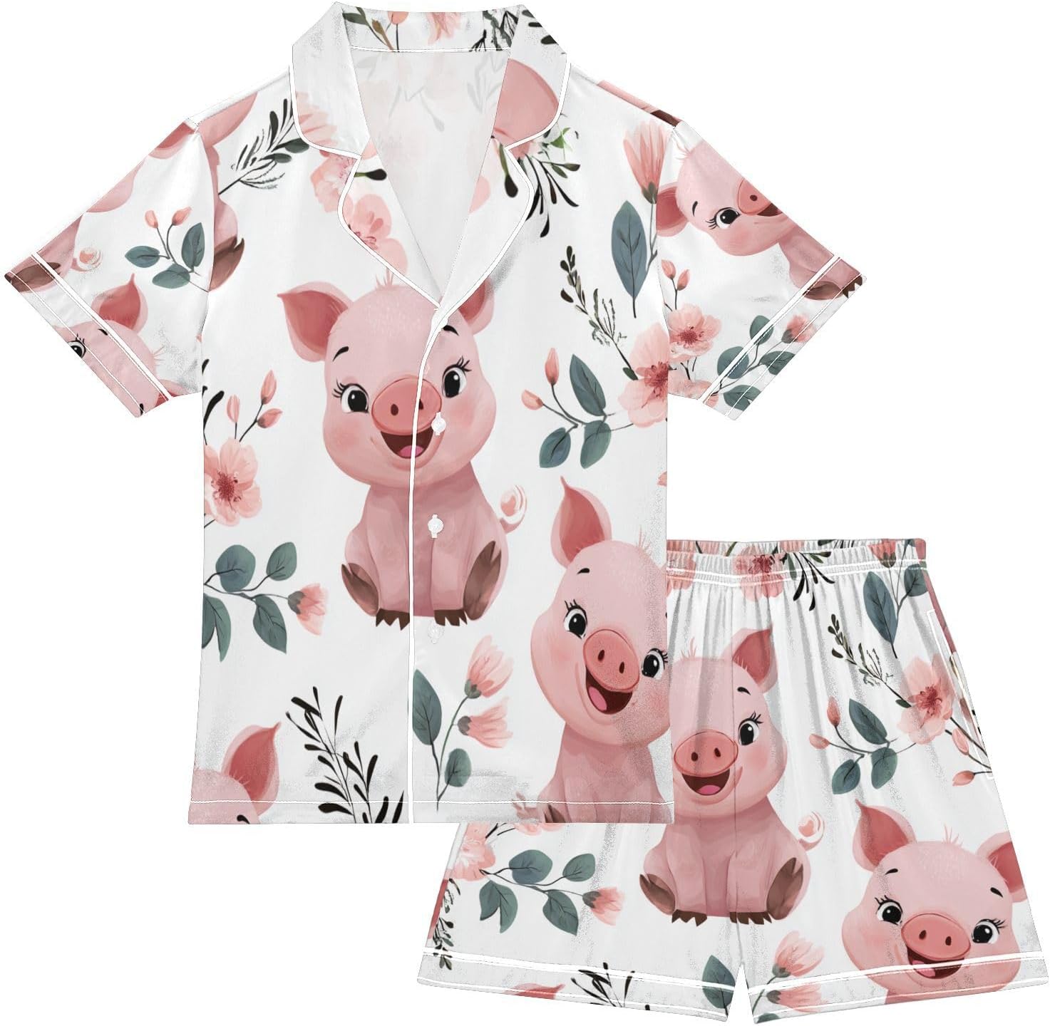 Silk Pajamas Sets Soft Satin 2 Piece Pjs Set Short Sleeve Sleepwear Nightwear