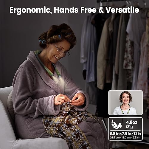 Vista 30 de Glocusent - Luz de lectura para el cuello, 3 colores, 6 niveles de brillo, brazos flexibles, recargable, larga duración, perfecta para leer