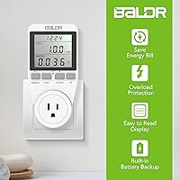 Vista 2 de BALDR Monitor de uso de electricidad de Estados Unidos para el hogar, electrodomésticos, tomas de medidor de kilovatio, enchufe para medir