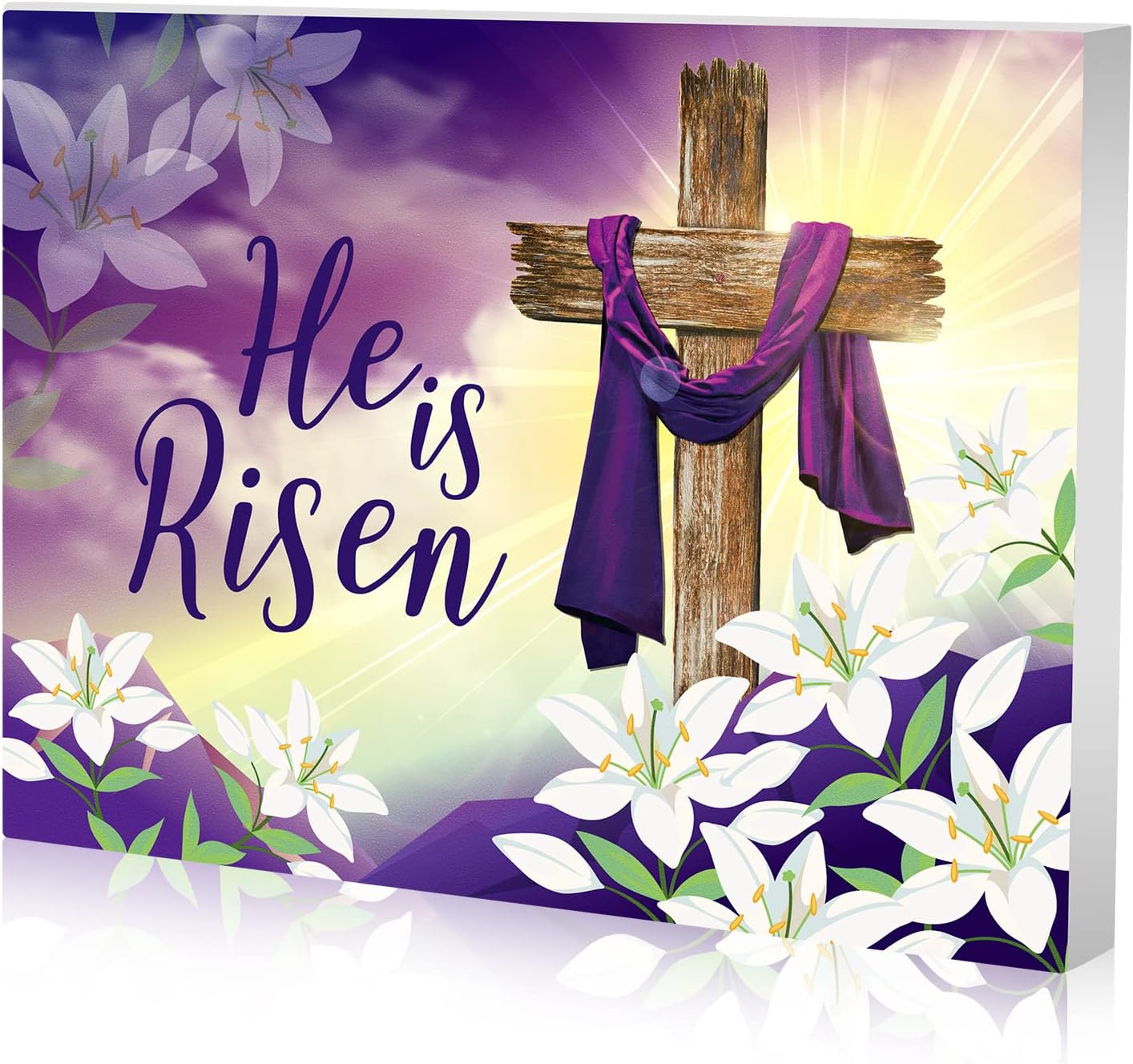 Easter He Is Risen Wood Block Sign Wooden Cross Easter