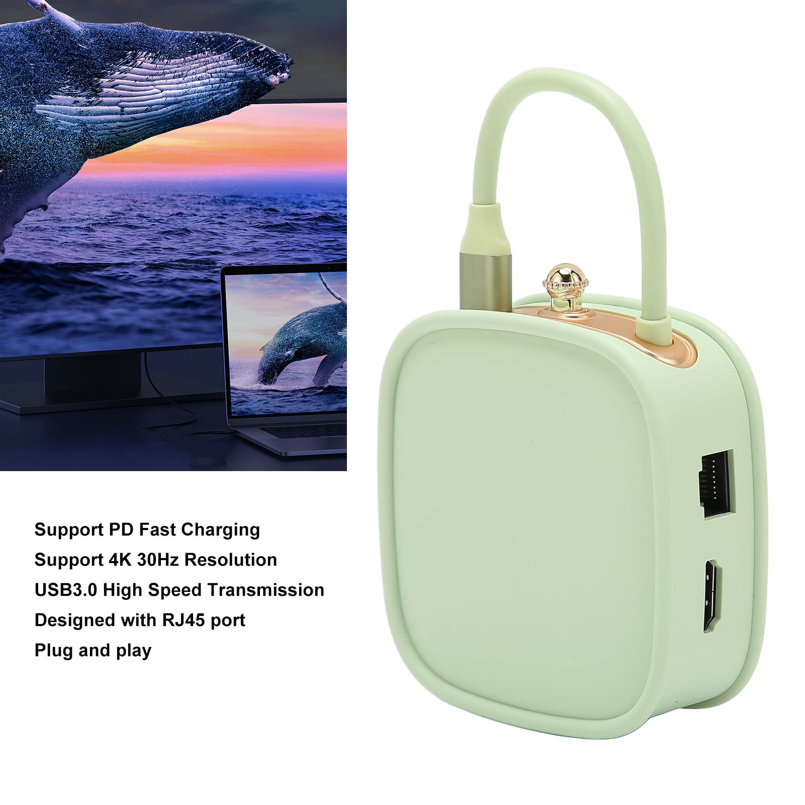 Hub USB C, 10 in 1 PD a Ricarica Rapida con risoluzione 4K HD 30Hz Plug And Play Porta RJ45 Adattatore HDMI USB3.0 Trasmissione ad Alta velocità Stazione Docking USB C (Verde)