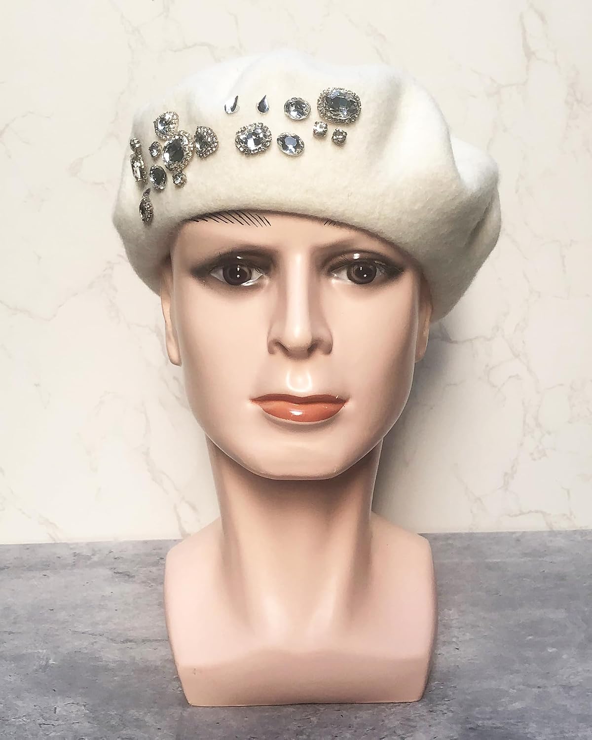 yolrdiw Elegant French Beret for Women Shiny Rhinestone Wool Hat Wedding Party