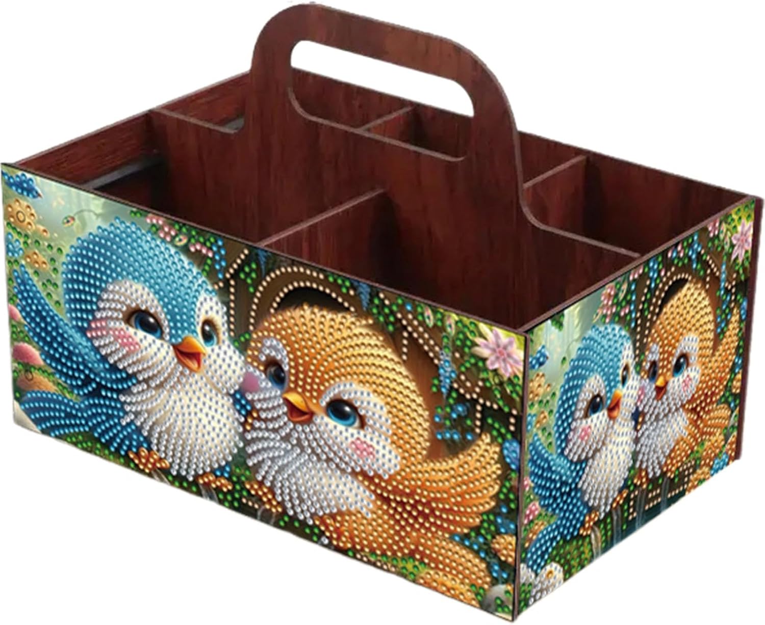 Diamond Art Painting Wooden Storage Box,Handmade Organizer Case Storage Holder Daily Necessities Organizer Box with Layers for Adult Birthday Presents Craft Kit(Birdie)