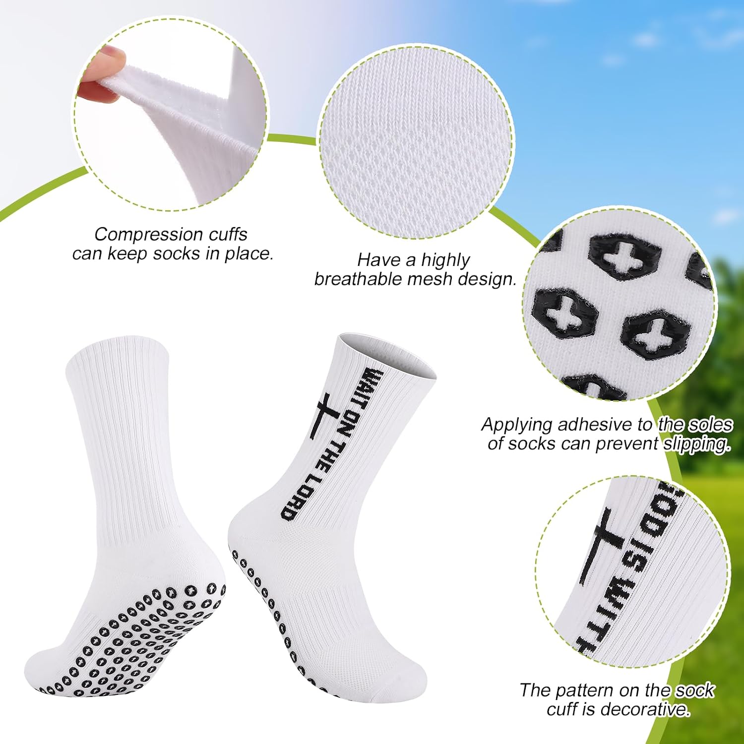 Cross Grip Soccer Socks 6-13 US - 4/6 Pairs Anti Slip Christian Bible Athletic Socks for Father's Day