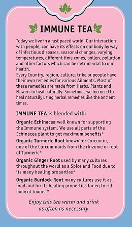 Herbal Cup Ayurveda Immune Tea, Organic Echinacea Booster, No Caffeine Herbal Teas (Immune Echinacea, 16 Count (Pack of 6))