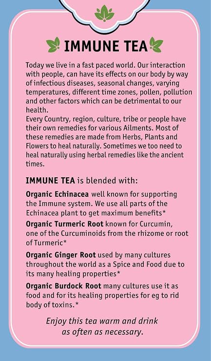 Herbal Cup Ayurveda Immune Tea, Organic Echinacea Booster, No Caffeine Herbal Teas (Immune Echinacea, 16 Count (Pack of 6))