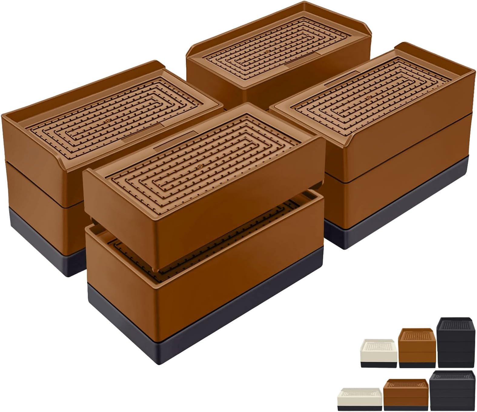 ANNKUT Furniture Risers 3 inch, Rectangle Adjustable Risers Blocks for Bed Sofa Table and Couch Lift to 1.5 or 3 inch,Heavy Duty Support Up to 1,300 Lbs (4 Pack-Brown)