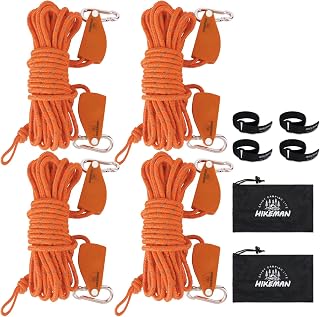 HIKEMAN Tent Guy Ropes with Pulley - 6mm Reflective Cord 10M Tent Guide Rope Portable Adjustable Fix Camping Rope for Outdoor Camping Hiking Awning Tents（Orange-4pcs）